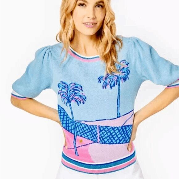 🌴🎾NWT LILLY PULITZER Short Sleeve Tennis Vivie Sweater SIZE M, L, XL MSRP $148 - Picture 4 of 16